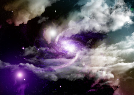 Stars of a planet and galaxy in a free spaceの写真素材