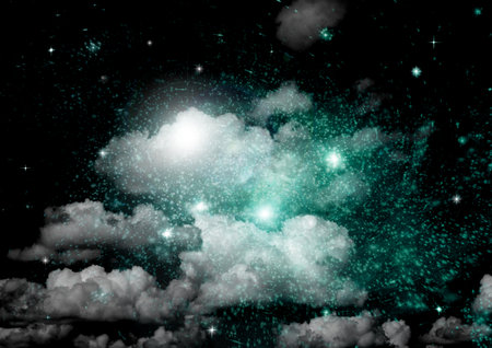 Stars of a planet and galaxy in a free spaceの写真素材