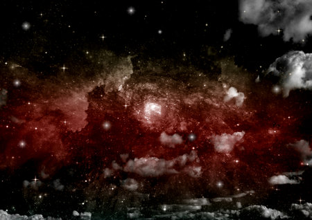 Stars of a planet and galaxy in a free spaceの写真素材