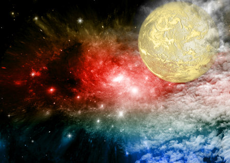 Stars of a planet and galaxy in a free spaceの写真素材