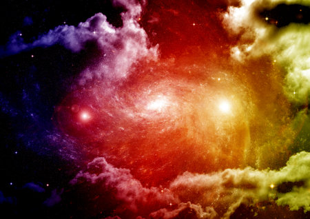 Stars of a planet and galaxy in a free spaceの写真素材