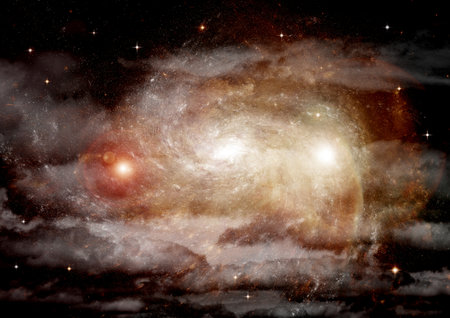 Stars of a planet and galaxy in a free spaceの写真素材