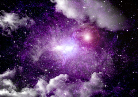 Stars of a planet and galaxy in a free spaceの写真素材