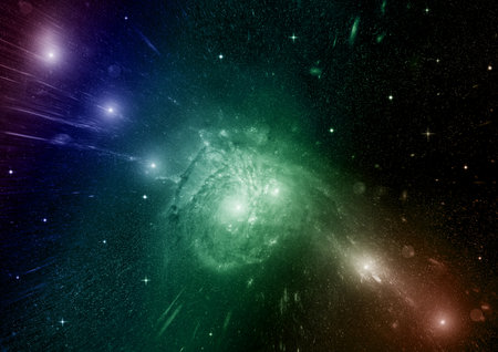 Stars of a planet and galaxy in a free spaceの写真素材