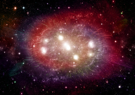 Stars of a planet and galaxy in a free spaceの写真素材