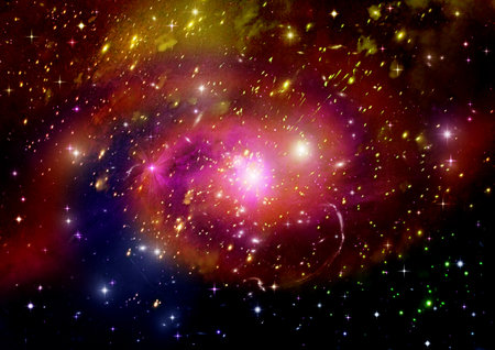 Stars of a planet and galaxy in a free spaceの写真素材
