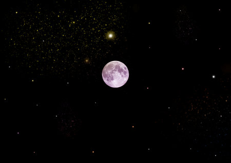 The moon in the night sky in clouds 3D illustrationの写真素材