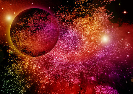 Stars of a planet and galaxy in a free spaceの写真素材