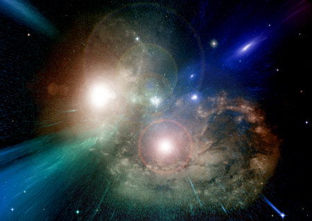 Stars of a planet and galaxy in a free spaceの写真素材