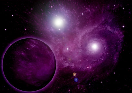 Stars of a planet and galaxy in a free spaceの写真素材