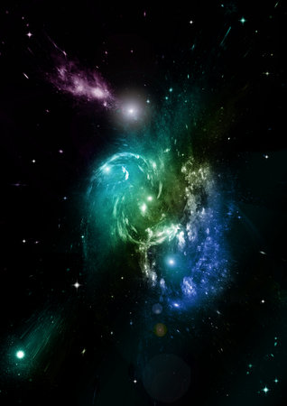 Stars of a planet and galaxy in a free spaceの写真素材
