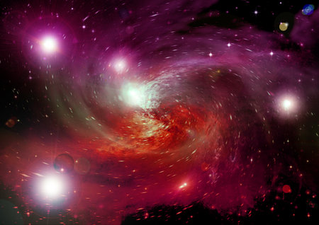 Stars of a planet and galaxy in a free spaceの写真素材