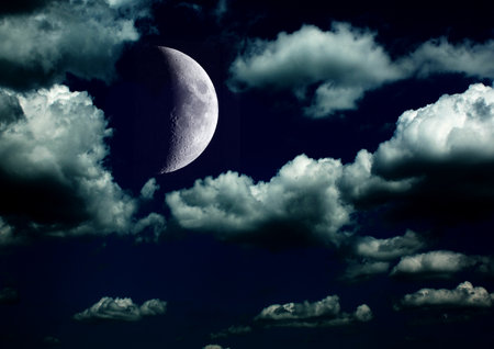 The moon in the night skyの写真素材