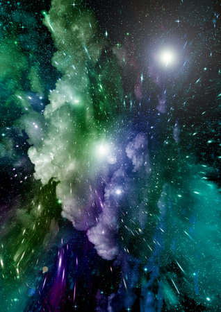 Stars of a planet and galaxy in a free spaceの写真素材