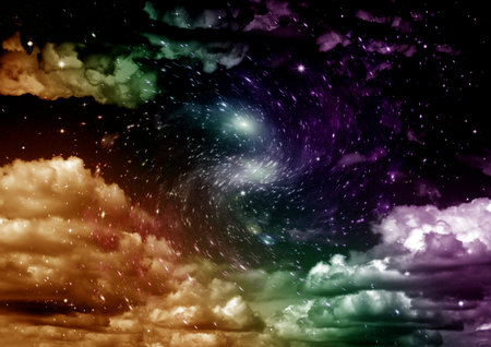 Stars of a planet and galaxy in a free spaceの写真素材