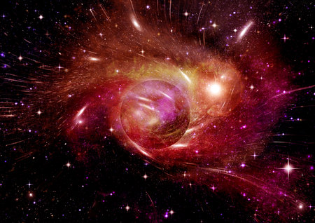 Stars of a planet and galaxy in a free spaceの写真素材