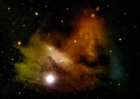 Stars of a planet and galaxy in a free spaceの写真素材