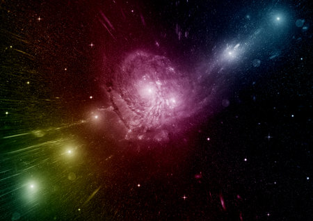 Stars of a planet and galaxy in a free spaceの写真素材