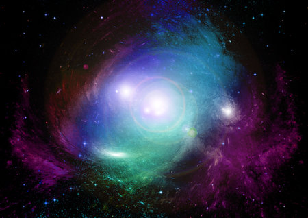 Stars of a planet and galaxy in a free space Elements of this image furnished by . 3D renderingの写真素材