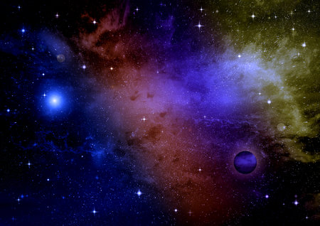 Stars of a planet and galaxy in a free space Elements of this image furnished by . 3D renderingの写真素材