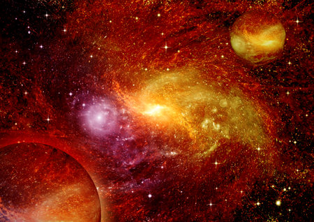 Stars of a planet and galaxy in a free space Elements of this image furnished by . 3D renderingの写真素材