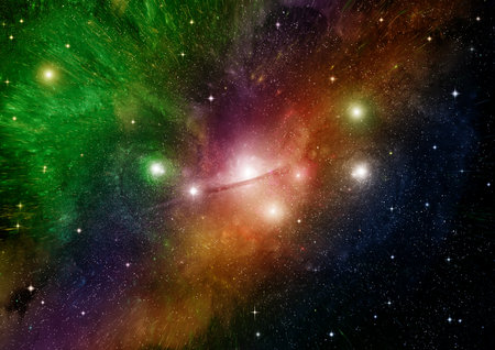 Stars of a planet and galaxy in a free space Elements of this image furnished by . 3D renderingの写真素材