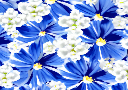 Floral pattern blue flowers on white backgroundの写真素材
