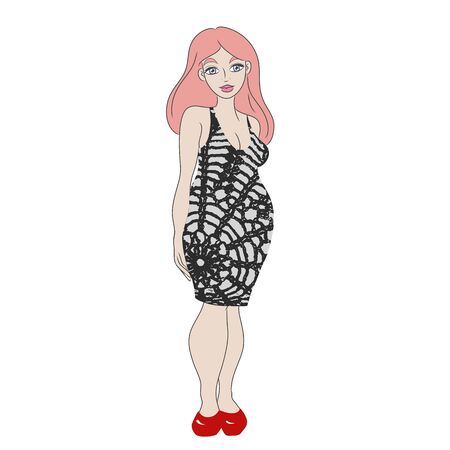 Plump girl vector in dress big breastsのイラスト素材