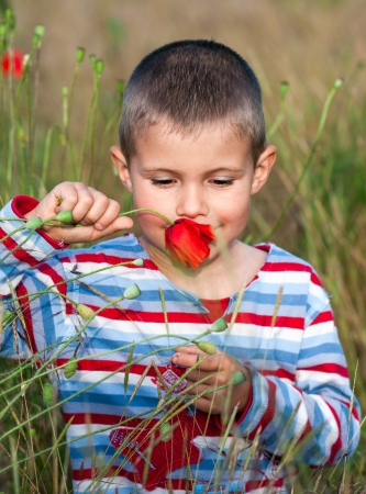 boy and flowerの写真素材