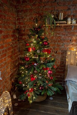 Russia, Anapa, 12.06.2019 loft style interior with Christmas treeのeditorial素材