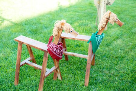 Wooden horses for childrenの写真素材