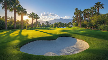 golf course with beautiful sunset and palm trees - 3d renderingの素材