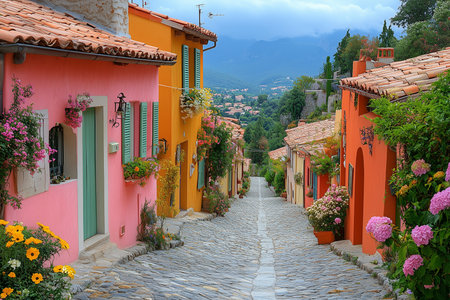 Colorful houses in the old town of Kotor, Montenegroの素材