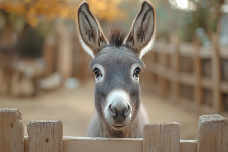 Donkey in the zoo, close-up portrait of funny animalの素材