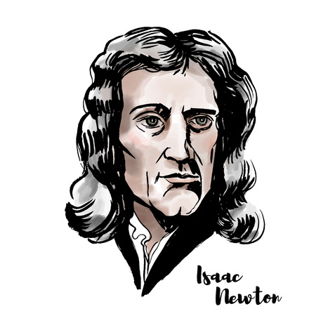 Isaac Newton watercolor vector portrait with ink contours. English mathematician, astronomer, theologian, author and physicist.のイラスト素材