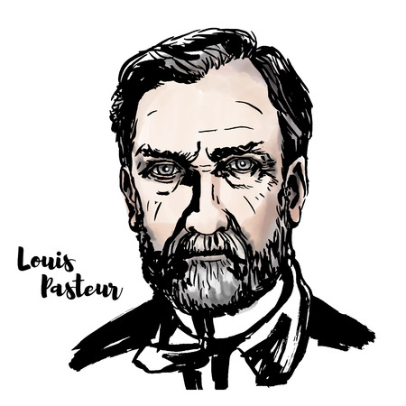 Louis Pasteur watercolor vector portrait with ink contours. French biologist, microbiologist and chemist renowned for his discoveries of the principles of vaccination, microbial fermentation and pasteurizationのイラスト素材