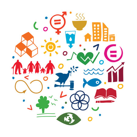 The 17 SDGs hand drawn icons vector set in UN colors. The SDGs are a collection of 17 interlinked objectivesのイラスト素材