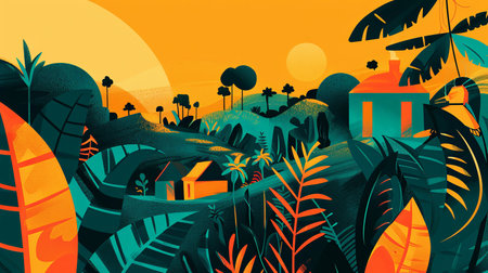 An illustration of SDG 2 - Sustainable Agroculture: a small farm landscape. Generative AI.の素材