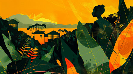 An illustration of SDG 2 - a small-scale farming: a small farm landscape. Generative AI.の素材