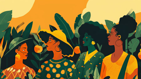 An illustration of SDG 2 - Gender equality in Agroculture:a woman farmer. Generative AI.の素材