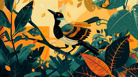 An illustration of SDG 2 - Climate-smart agriculture: several types of birds at the garden. Generative AI.の素材