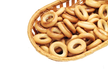 basket of drying round cookies isolated on a white background
