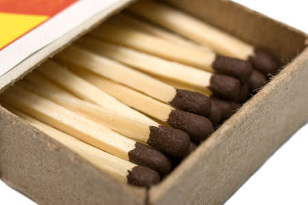 The matchbox with matches on white background