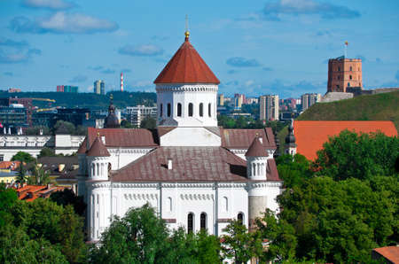 Vilnius. Capital of Lithuania. Gediminas Castle Tower and Cathedral of the Theotokos