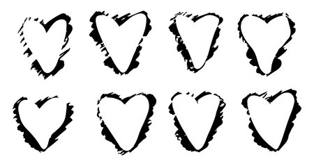 Set of hand drawn grunge hearts on white background. Vector illustration.のイラスト素材