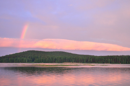 pink sunset on the lakeの写真素材