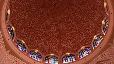 { Islamic Architecture } Interior architecture of The Putra Mosque, also known as the Pink Mosque, in Putrajaya Malaysia. One of the largest mosque of Malaysia.のeditorial素材