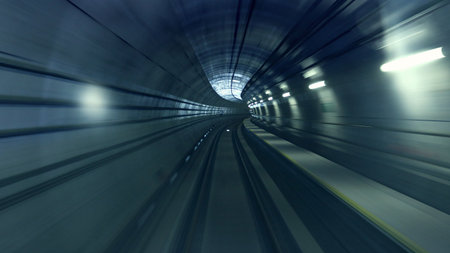 Underground tunnel with motion blur effect. 3d rendering illustration.