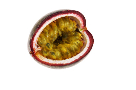 Sliced Passion fruit isolated on white background with clipping pathの写真素材
