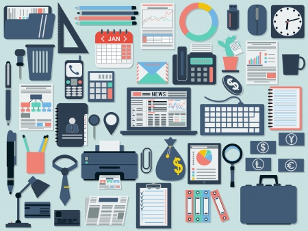 Office and business flat icons  setのイラスト素材